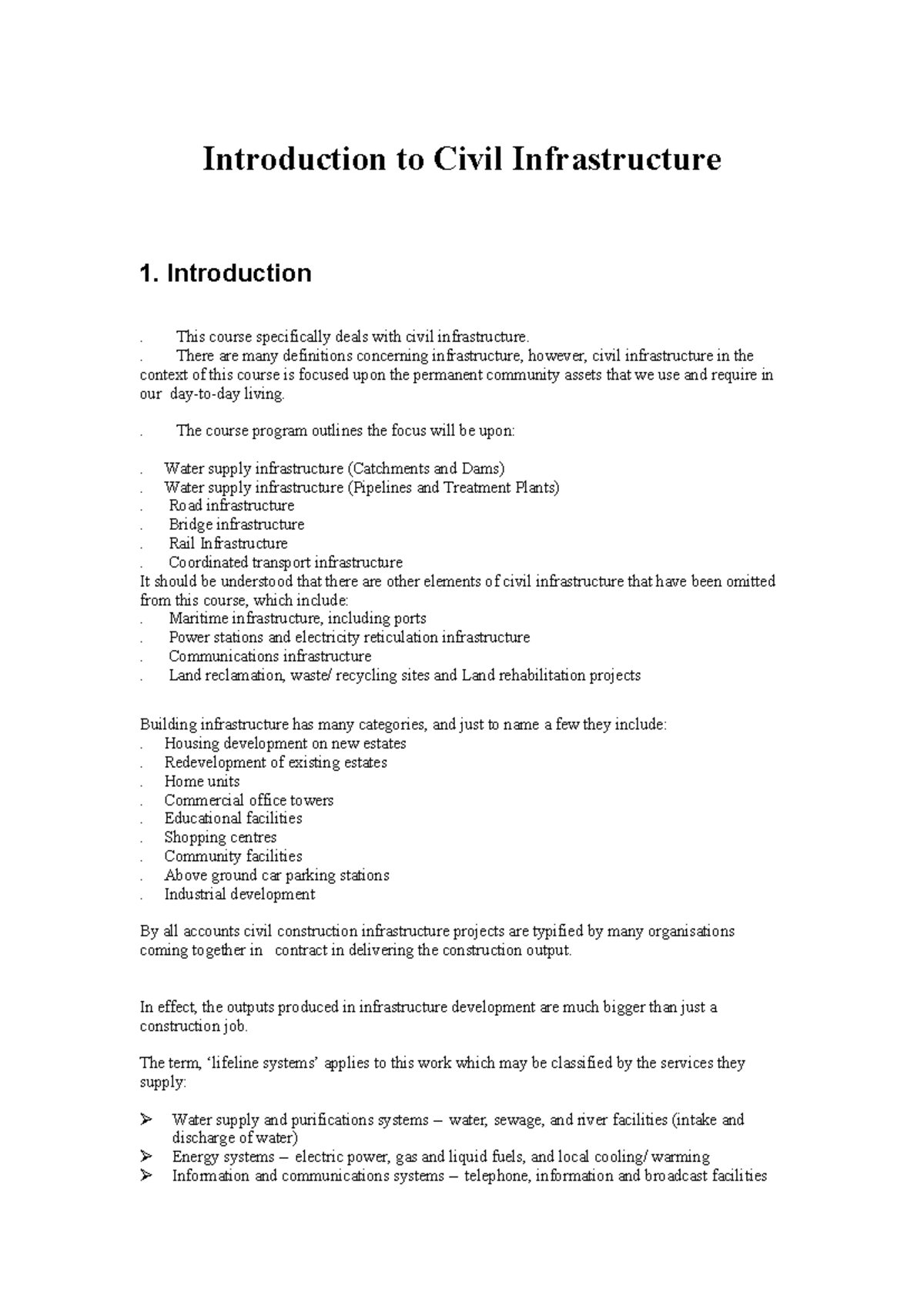 CVEN9743 Lecture Notes on Civil Infrastructure & Water Supply Systems ...