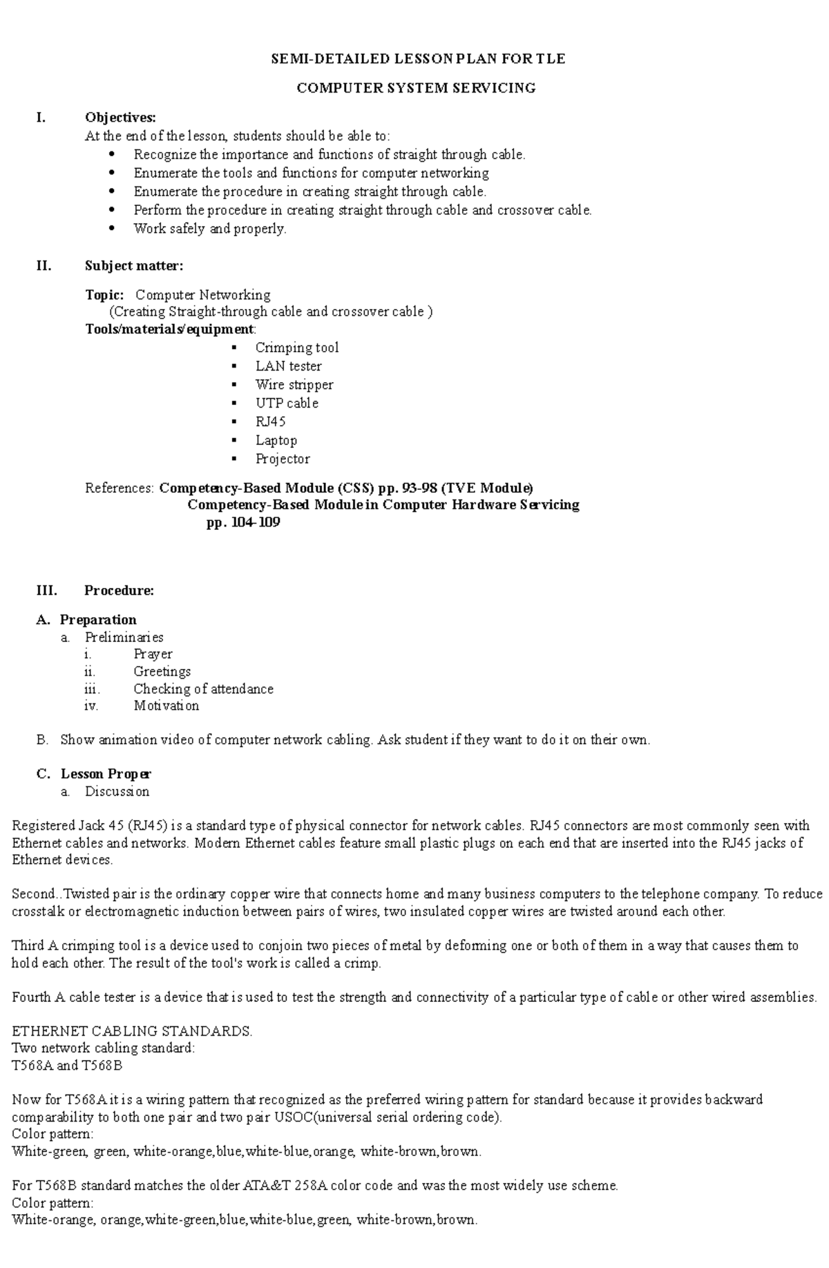 Lesson PLAN IN TLE CO1 - SEMI-DETAILED LESSON PLAN FOR TLE COMPUTER ...