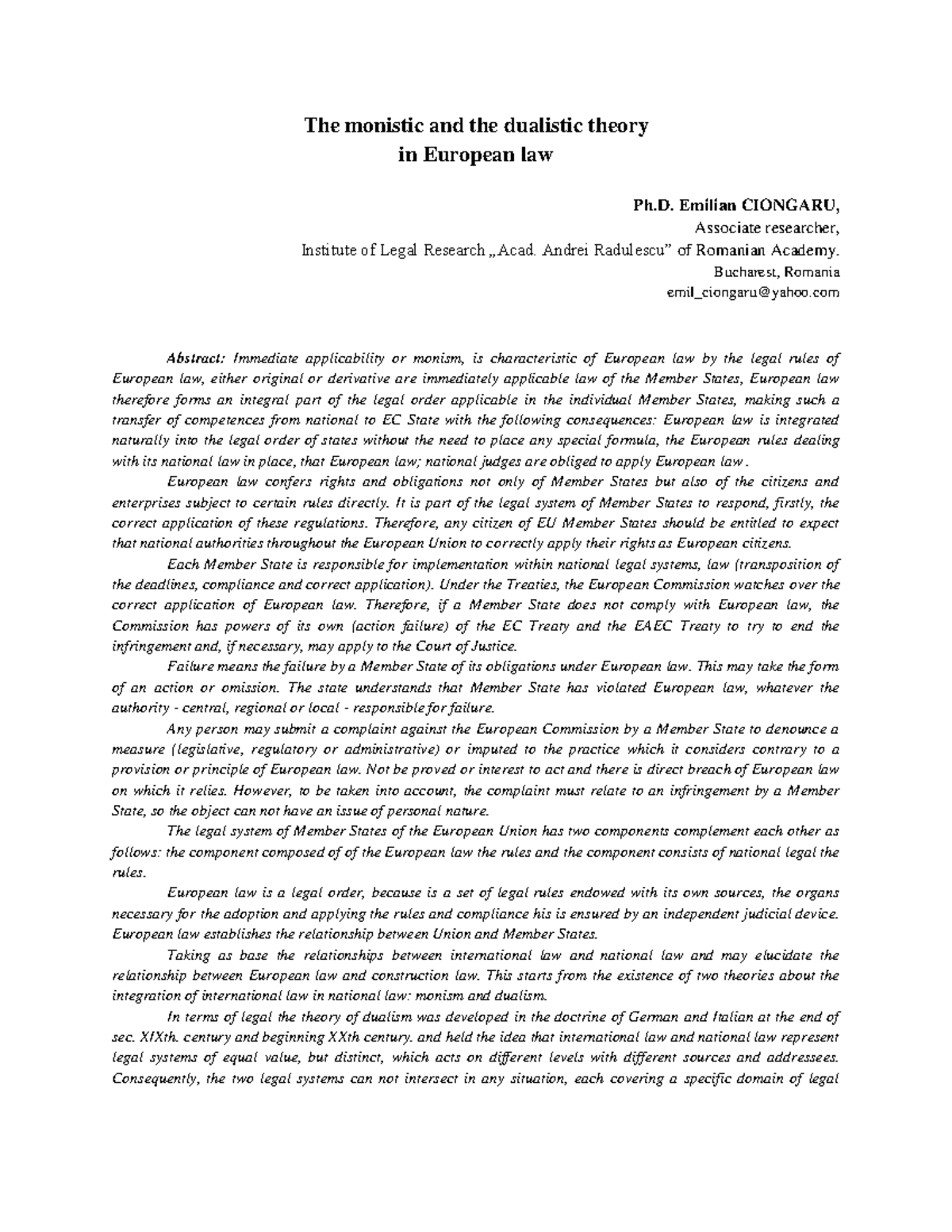 10 Teoria monista si dualista in dreptul european Ciongaru EN - The ...