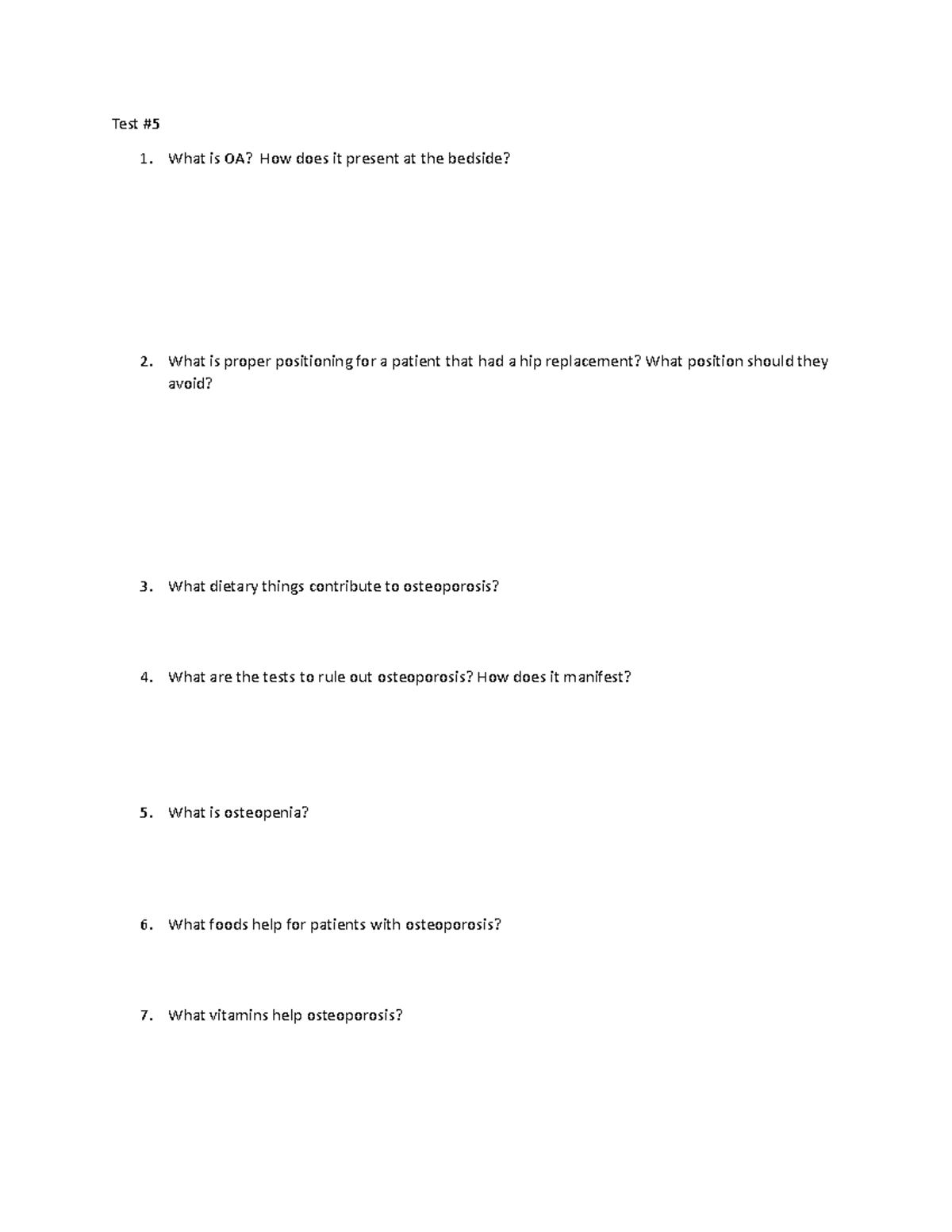 Test #5 Review Notes: Osteoporosis, Gout, and Related Conditions - Studocu