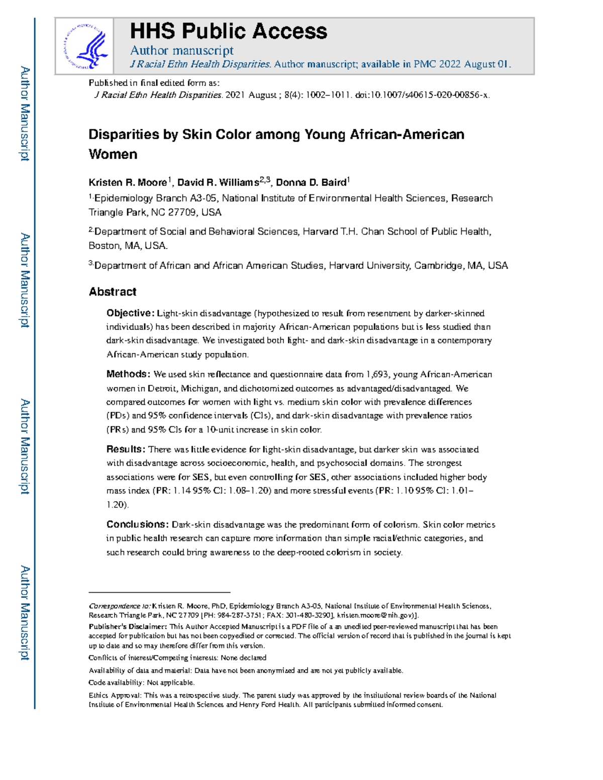 Disparities in Skin Color Among Young African American Women: A Study ...