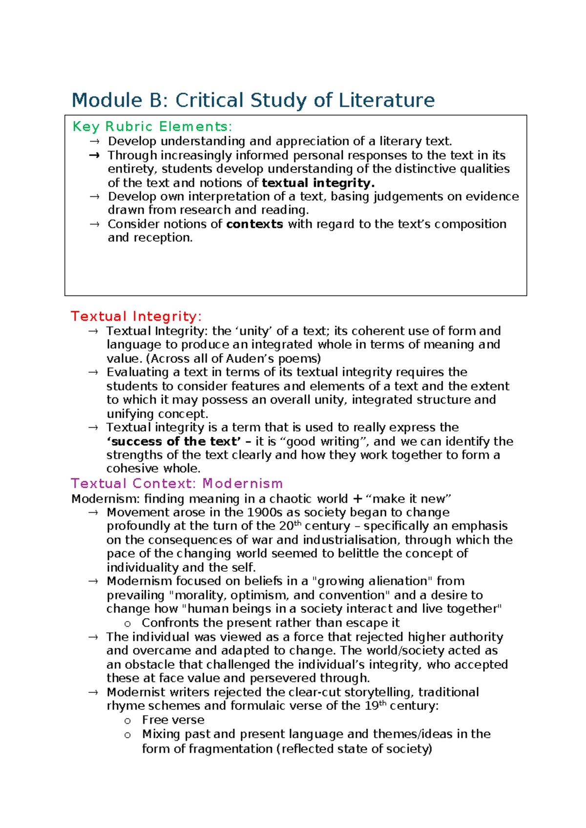 Module B: Critical Study of Literature Prelim Exam Notes - Studocu