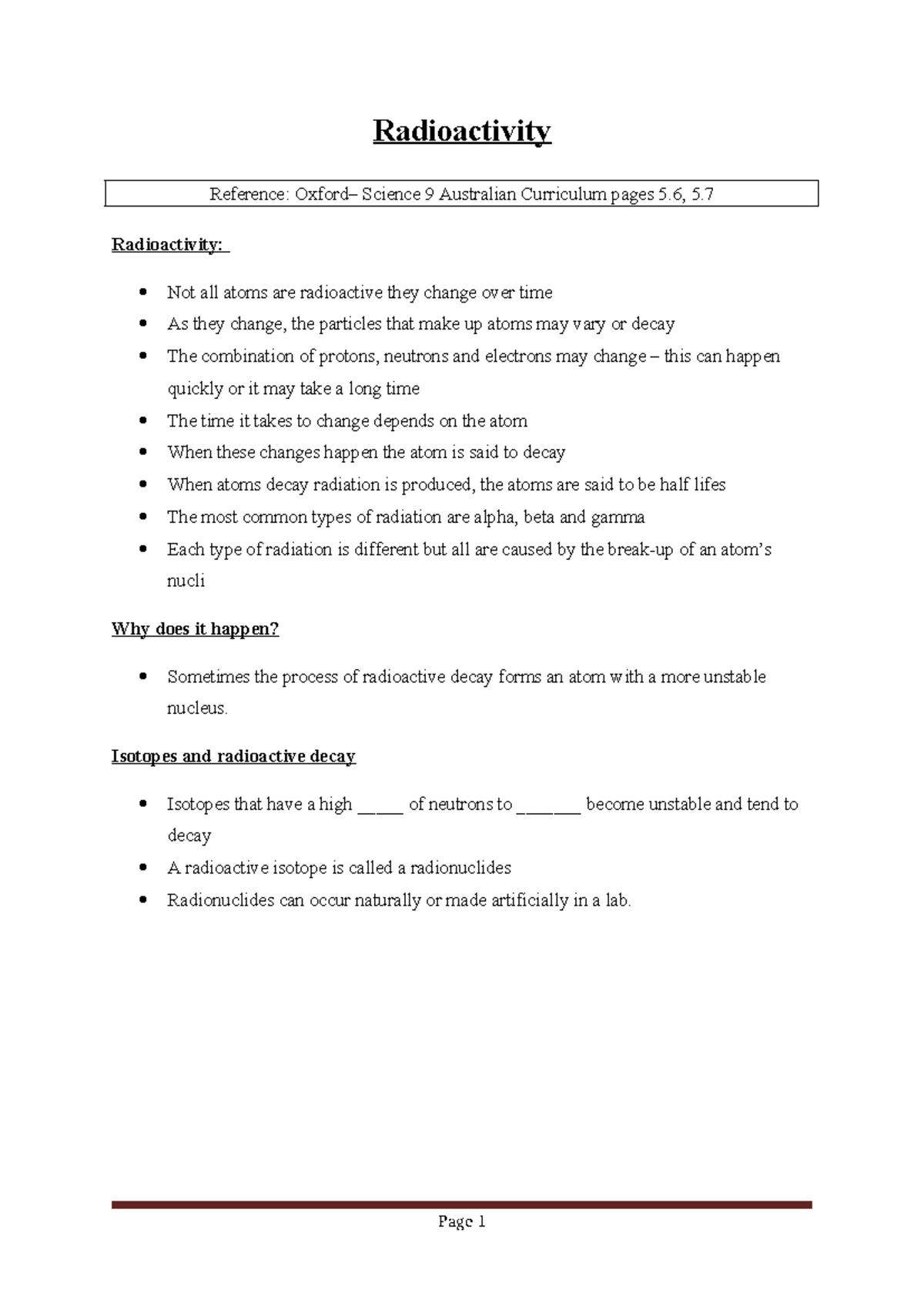 Radioactivity Notes: Science 9 Curriculum Overview - Studocu