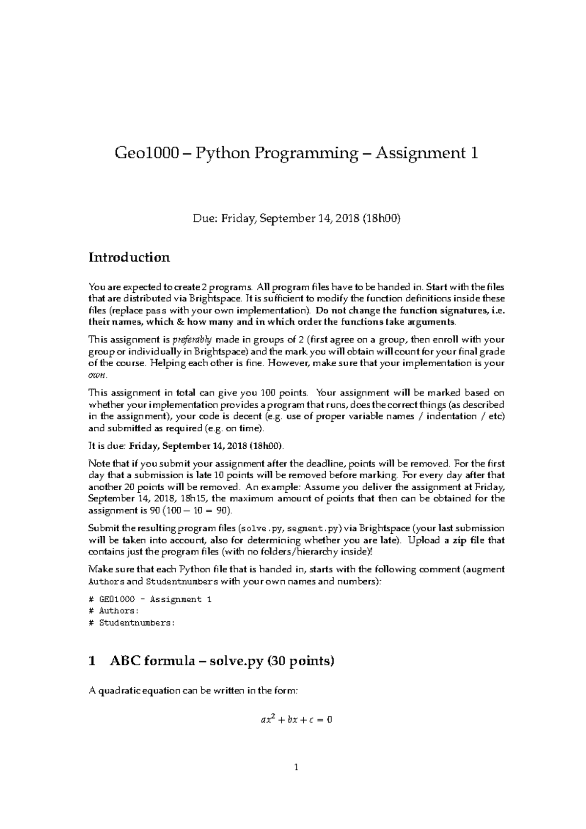 GEO1000 - Python Programming - Assignment 1 Instructions & Details ...