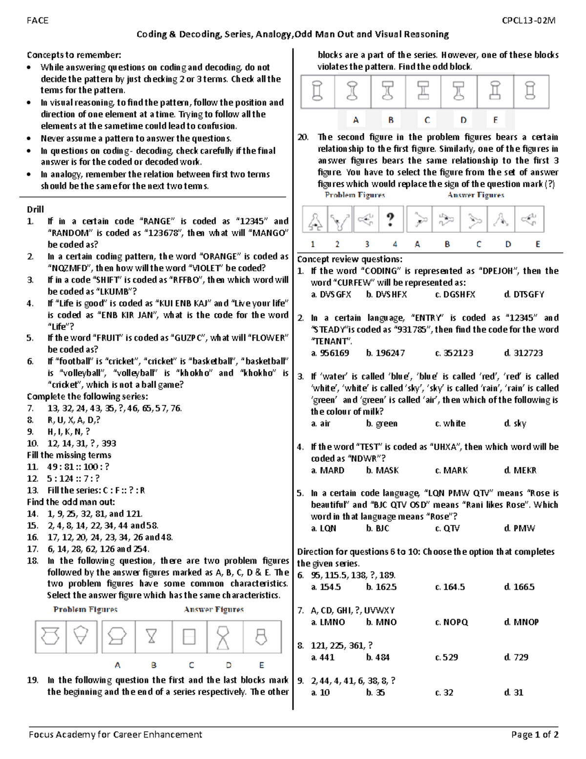 Coding and Decoding, Series, Analogy and Visual Reasoning - FACE CPCL13 ...