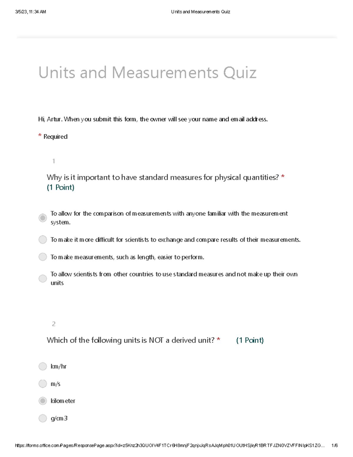 Units and Measurements Quiz: Assessing Standard Measure Know-How - Studocu