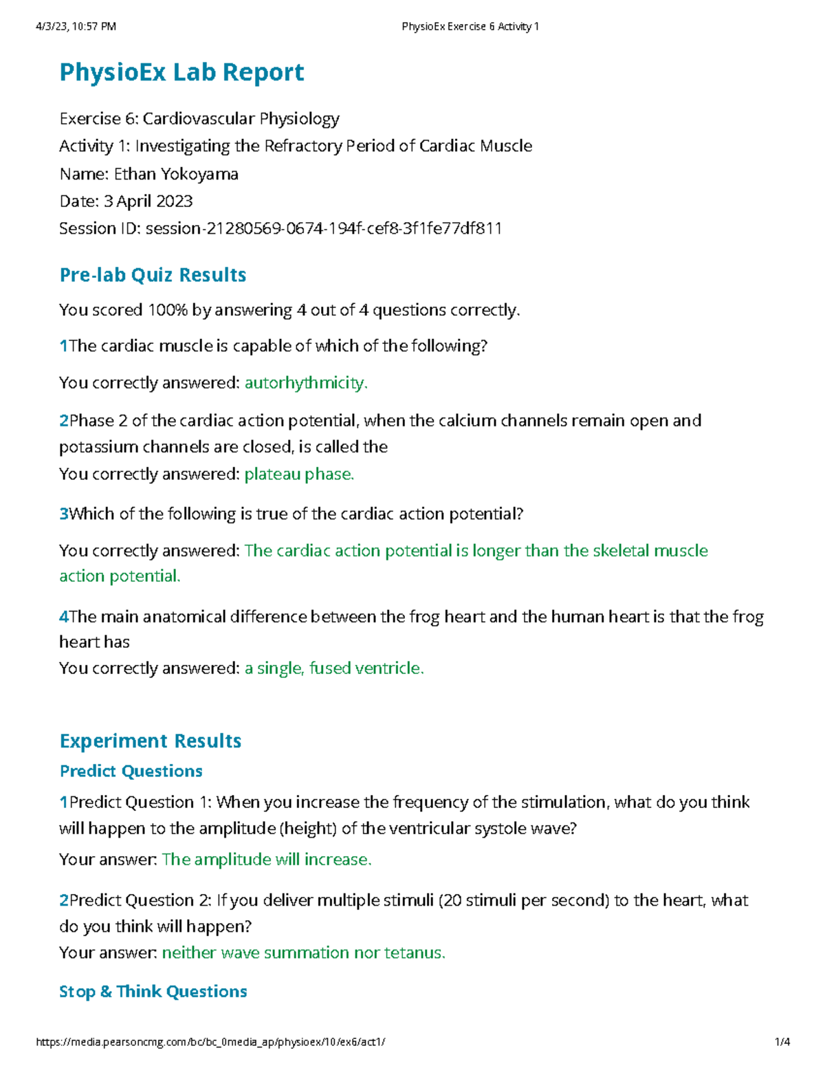 Physio Ex Exercise 6 Activity 1 - PhysioEx Lab Report Exercise 6 ...
