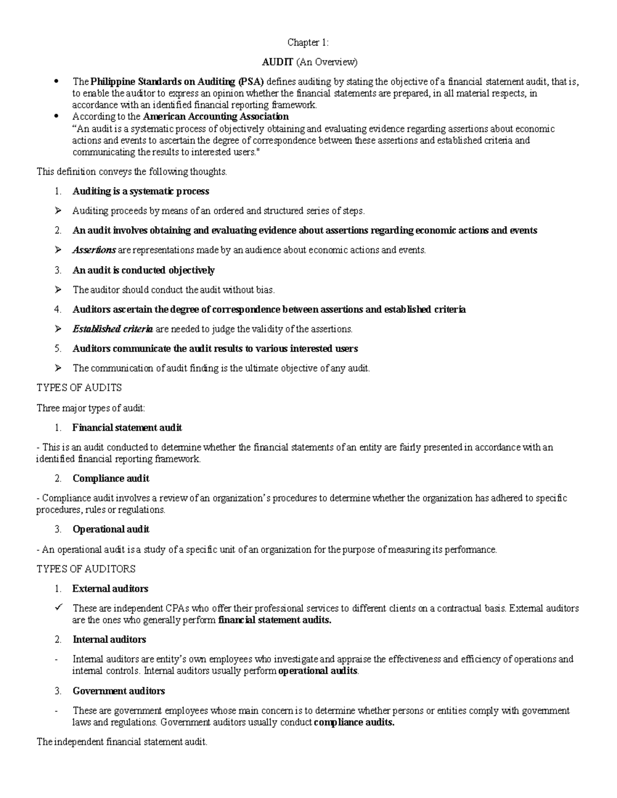 Audit Review Notes: Overview and Responsibilities (ACC 101) - Studocu