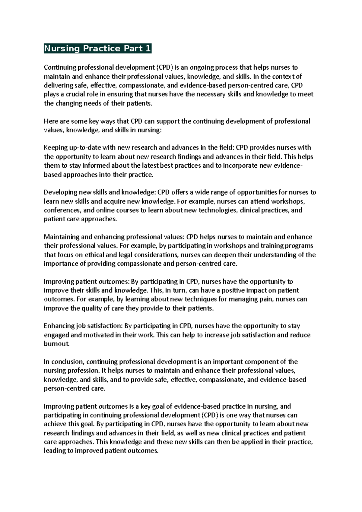 Nursing Practice Part 1: The Importance of Continuing Professional ...