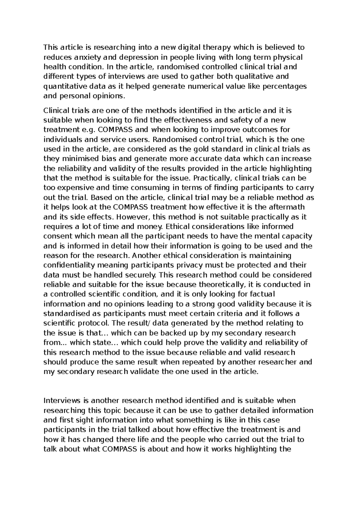 Research exam article 1 pratice - This article is researching into a ...