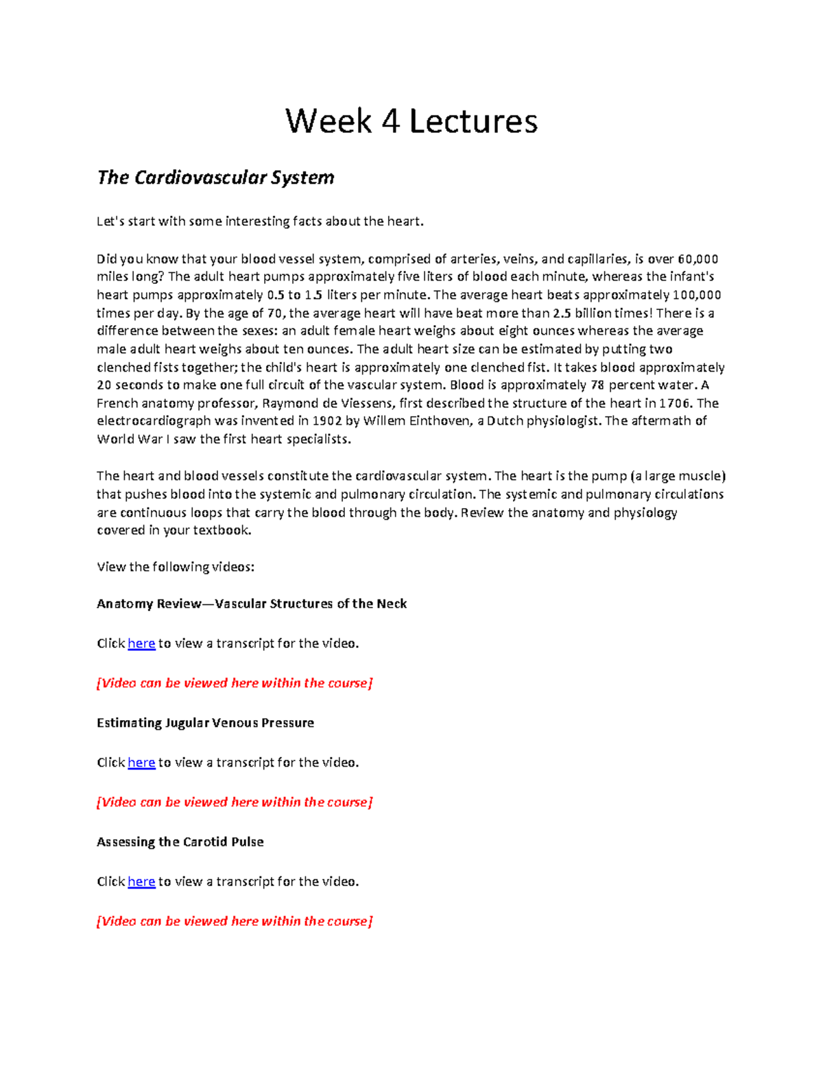 NSG6020 Week 4 Lecture Notes: The Cardiovascular System Insights - Studocu