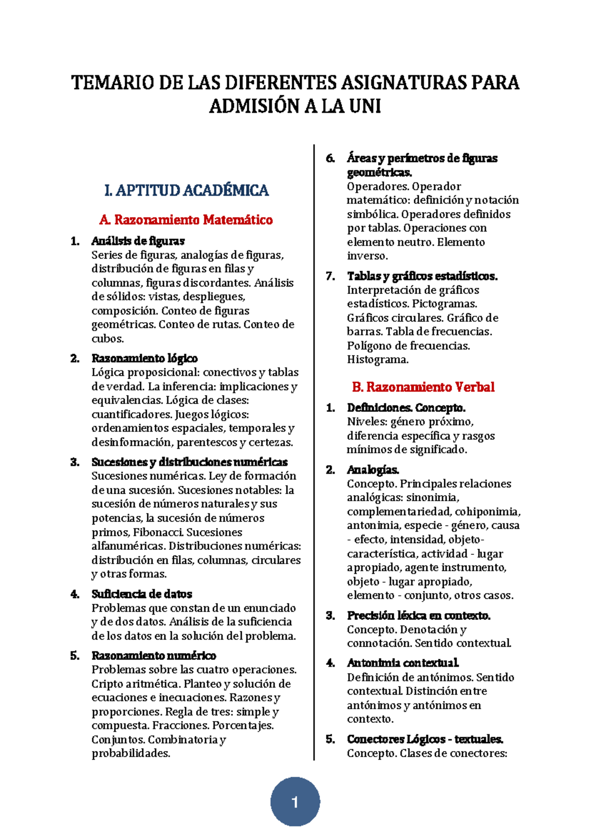 Temario de Admisión a la UNI: Guía Completa para Estudiantes - Document Preview