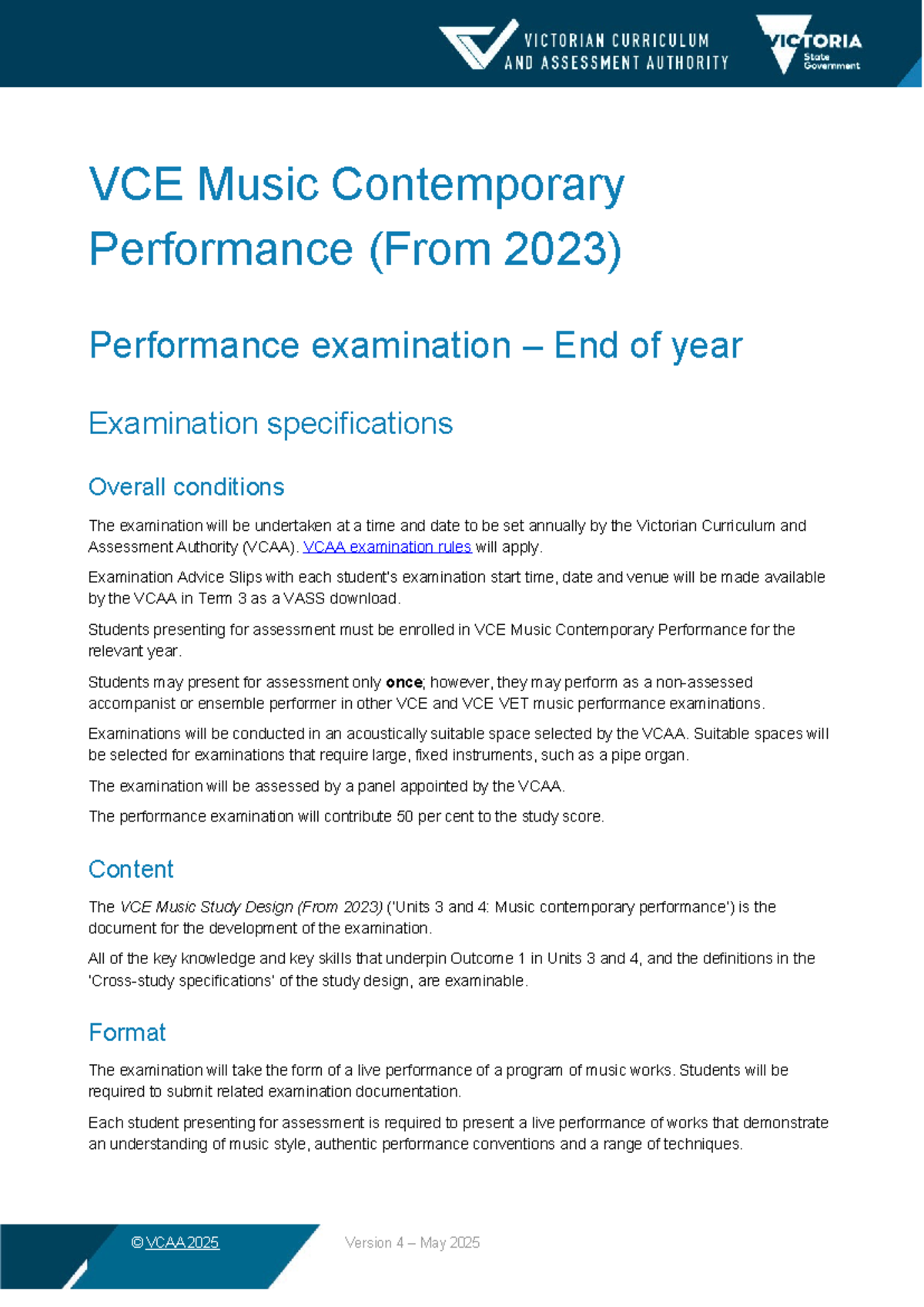 VCE Music Contemporary Performance Exam Specifications (2023) - Studocu
