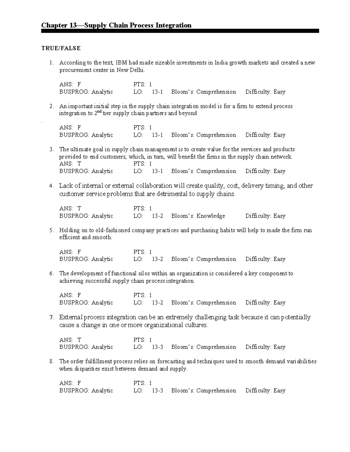 Chapter 5e Test Questions on Supply Chain Process Integration - Studocu
