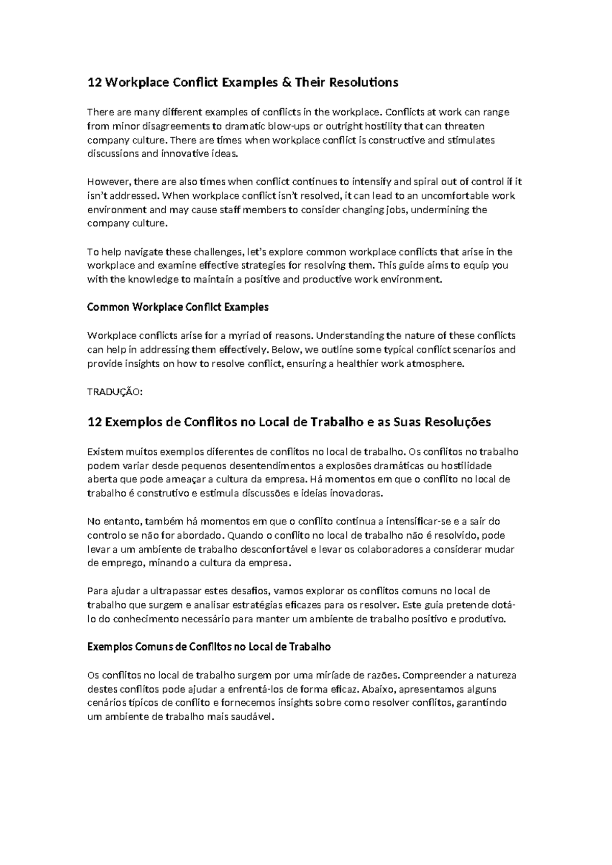 12 Workplace Conflict Scenarios and Effective Resolutions - Studocu
