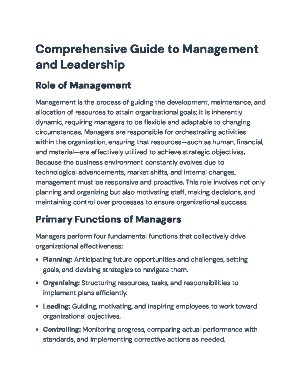 Comprehensive Guide to Management & Leadership Concepts (MGMT 101 ...