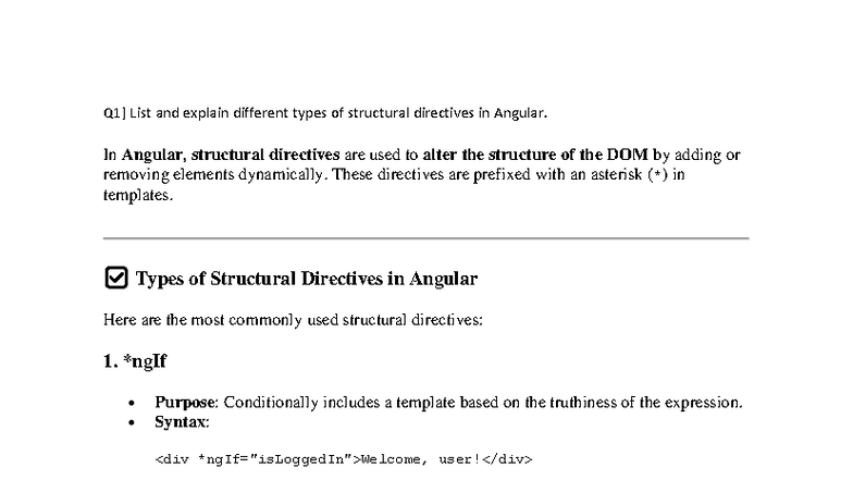 WAD UNIT3 - Structural Directives & Web Frameworks Overview - Studocu