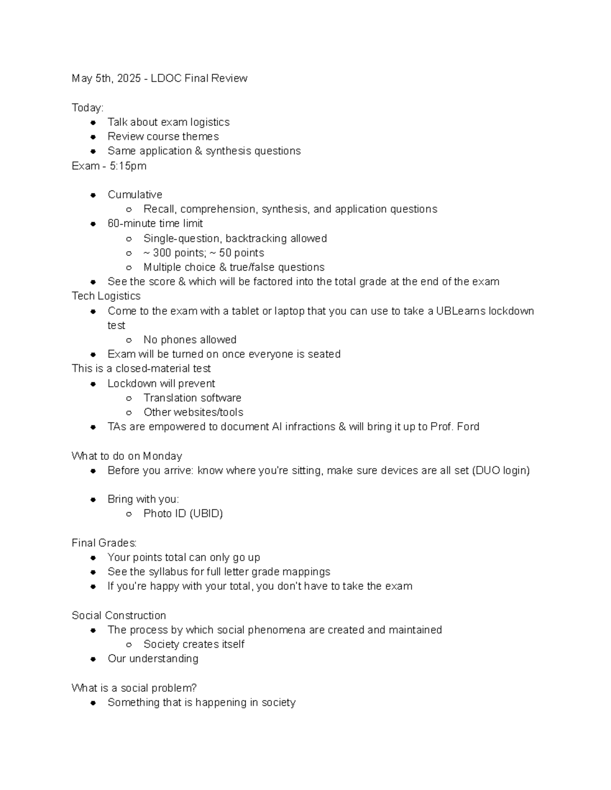 SOC206 Final Exam Review - LDOC Overview & Key Themes for 2025 - Studocu