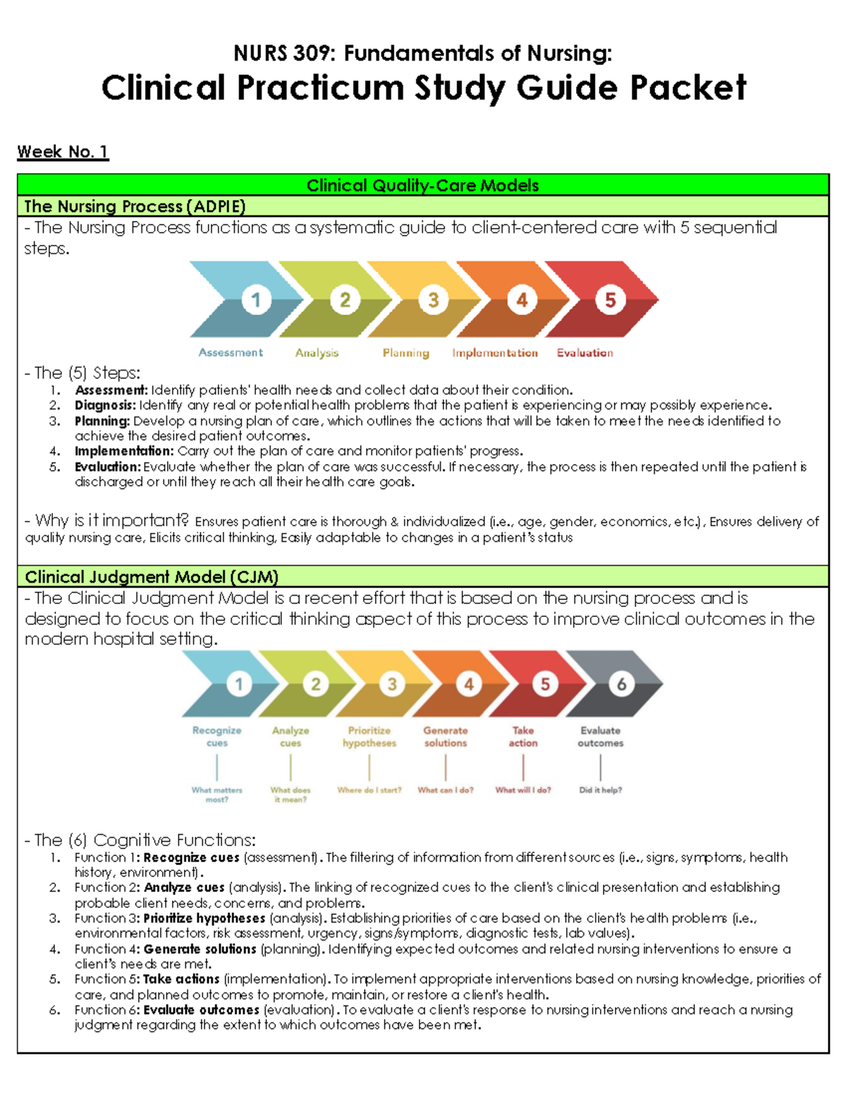 Clinical Practicum - NURS 309: Fundamentals of Nursing: Clinical ...