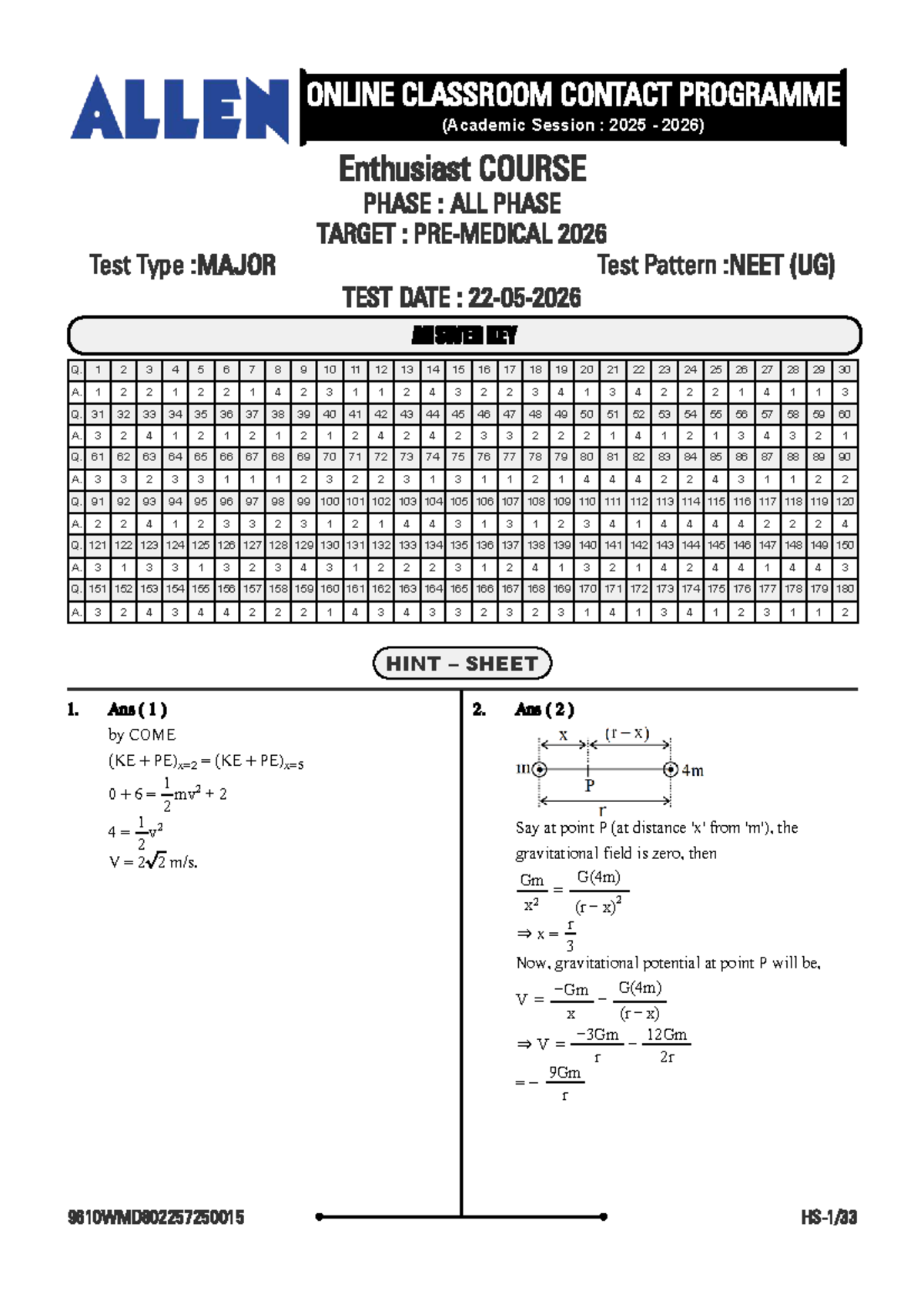 NEET (UG) 2026 Major Test Pattern & Answer Key Analysis - Studocu