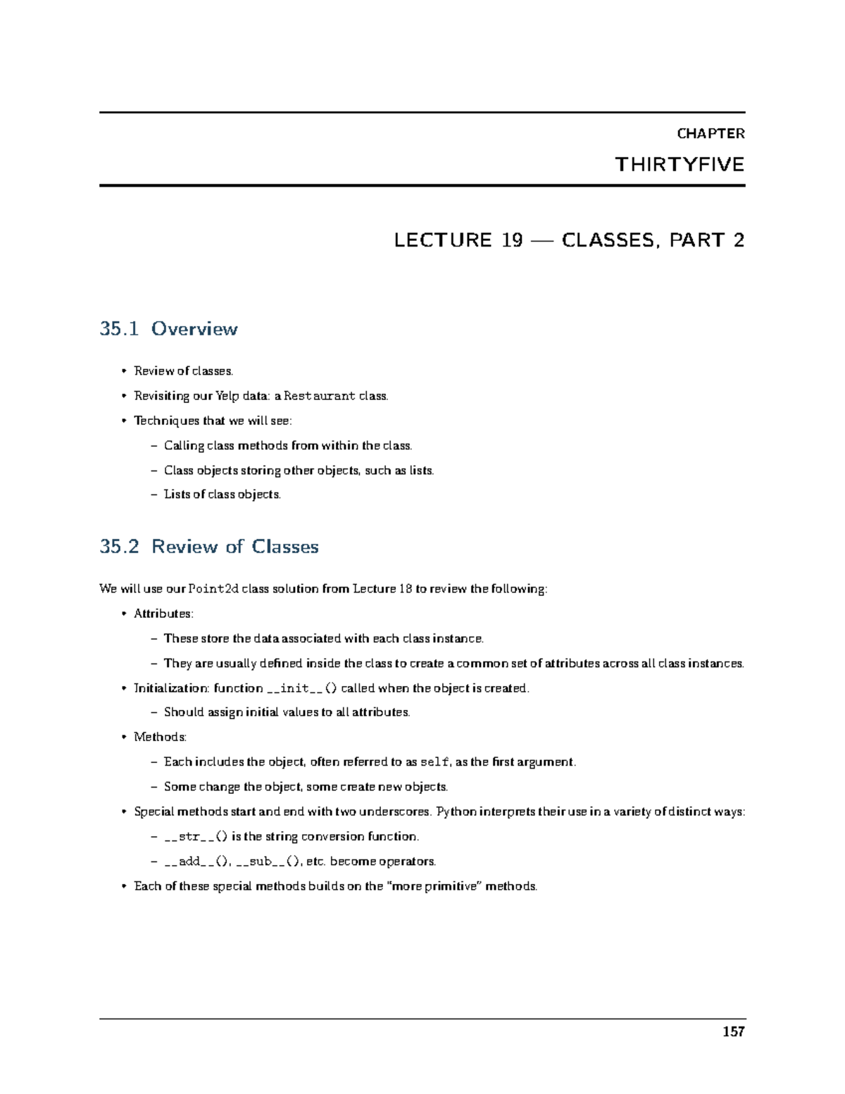 Lecture 19 - CHAPTER THIRTYFIVE LECTURE 19 — CLASSES, PART 2 35 ...