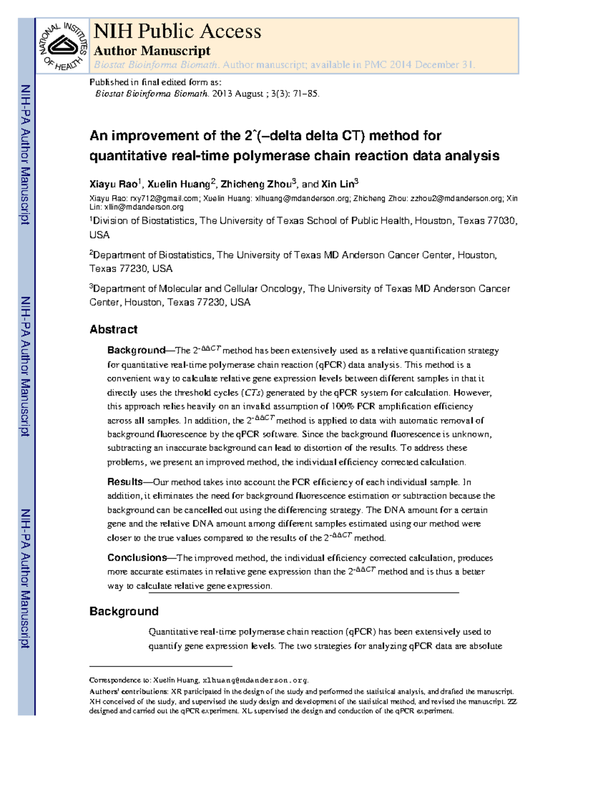 Improvement of 2-ΔΔCT Method for qPCR Data Analysis and Accuracy - Studocu