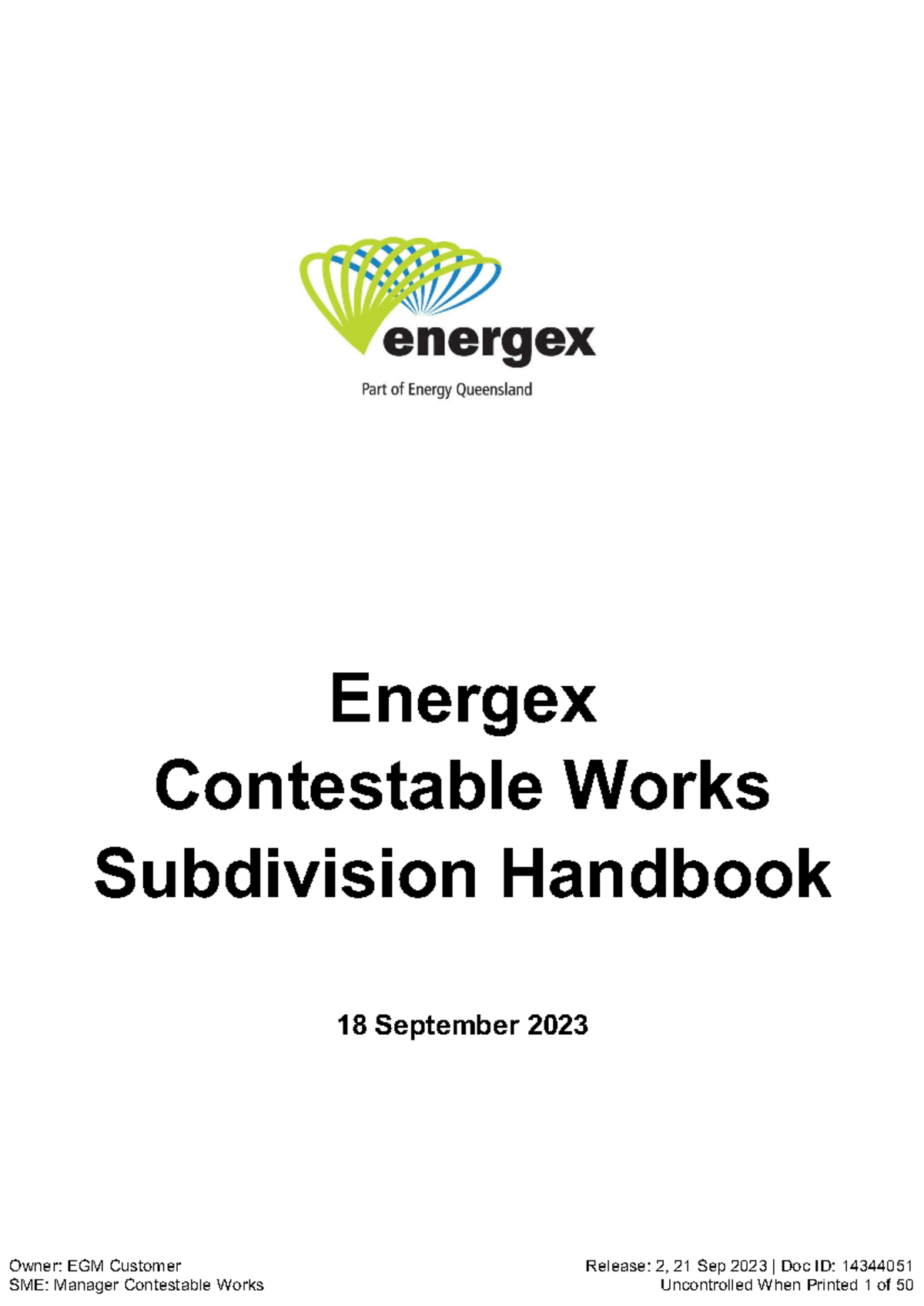 Energex Contestable Works Subdivision Handbook 14344051 - Energex ...