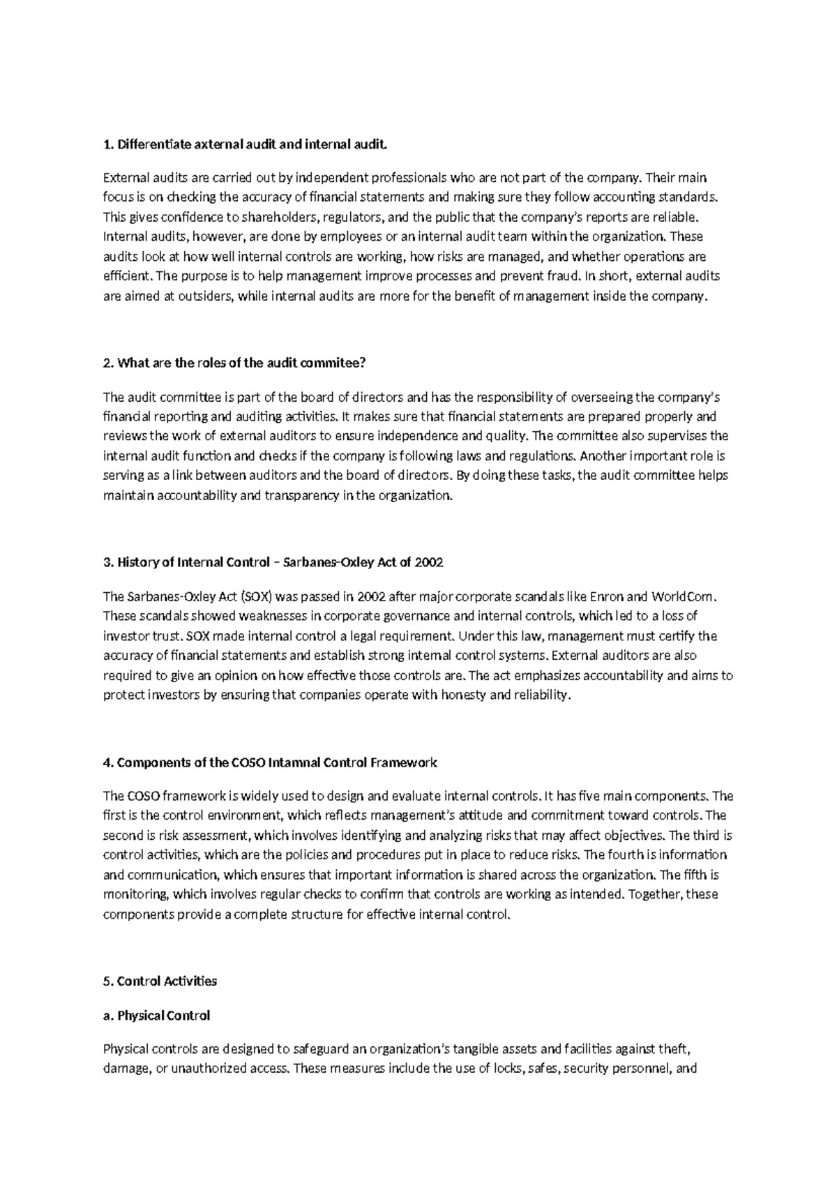 CIS Auditing - Assignment: Internal vs External Audit Overview - Studocu