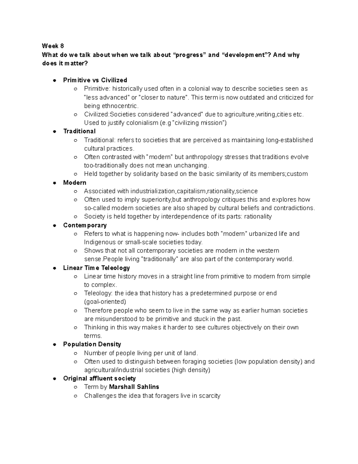 Anta exam prep - week 8 class notes on primitive vs civilized societies ...