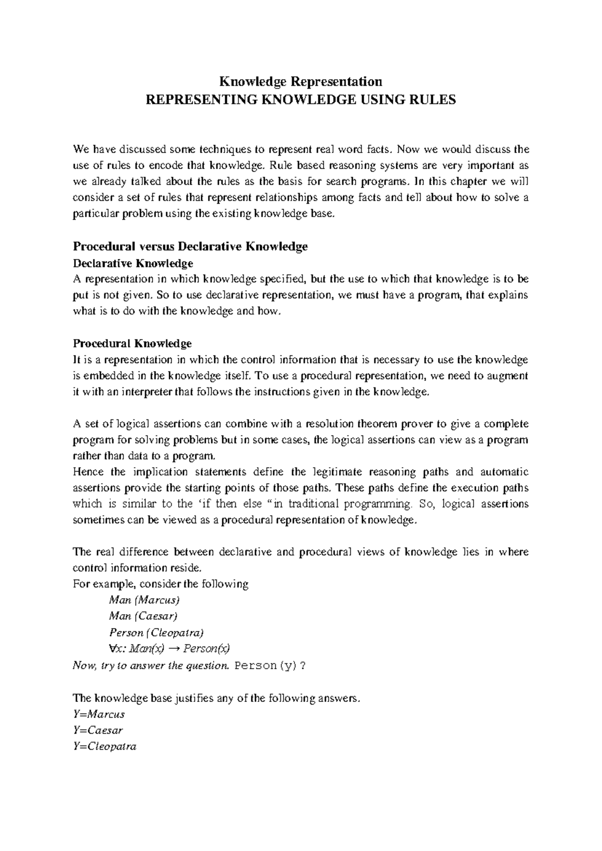 Chapter 6 - Knowledge Representation and Rule-Based Reasoning - Studocu