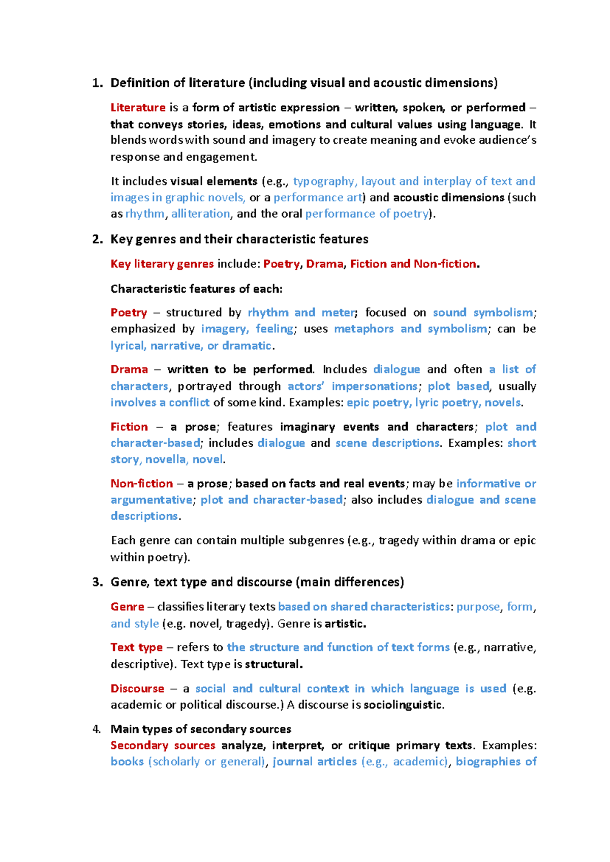 ENG 101: Comprehensive Overview of Literary Concepts and Genres - Studocu