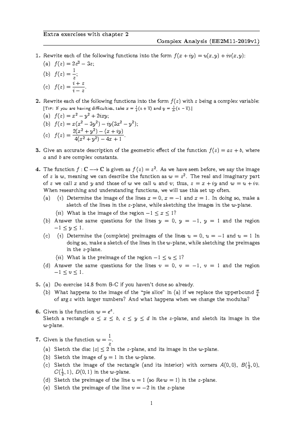 Extra Exercises H2 - Complex Analysis Functions and Transformations ...