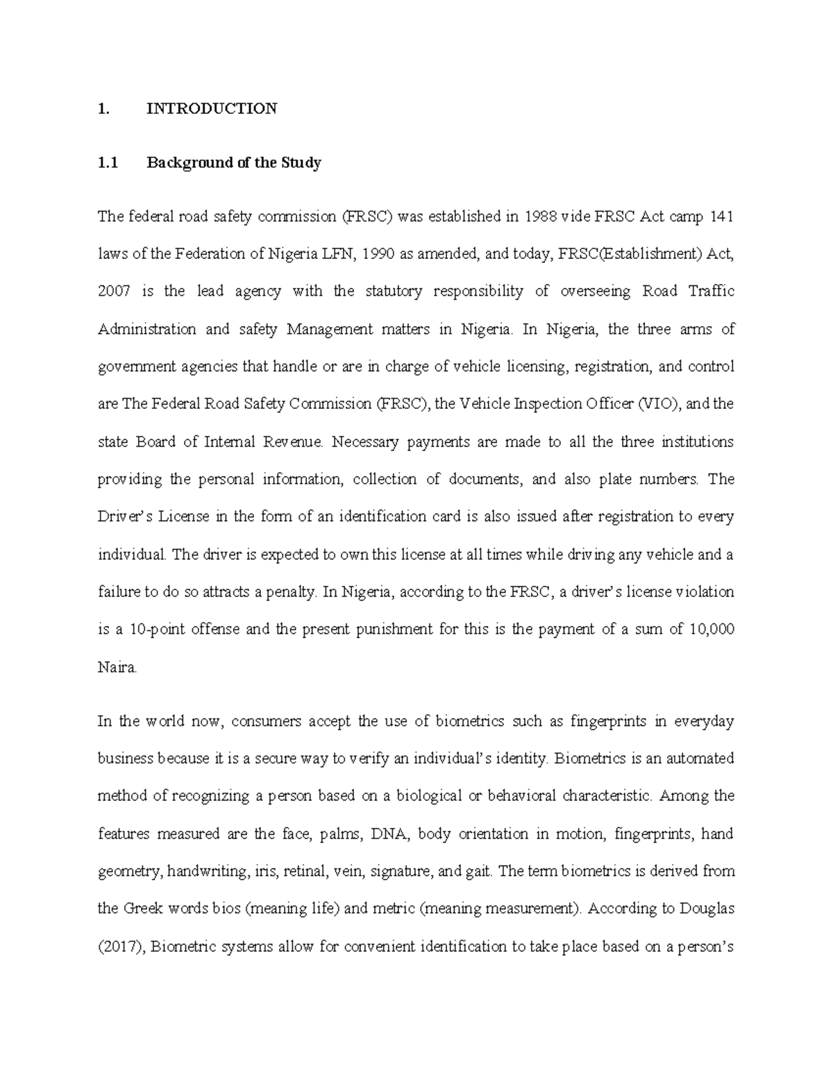 Frsc - needed - 1. INTRODUCTION 1 Background of the Study The federal ...