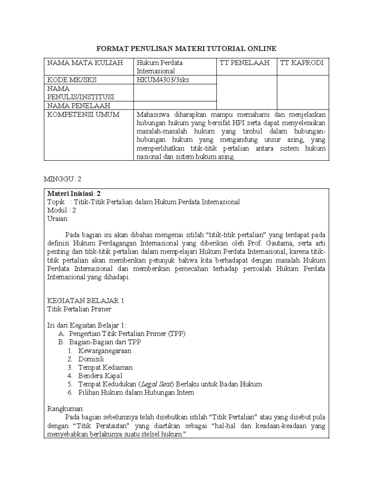HKUM4303 - Materi Inisiasi 2: Titik Pertalian dalam Hukum Perdata ...