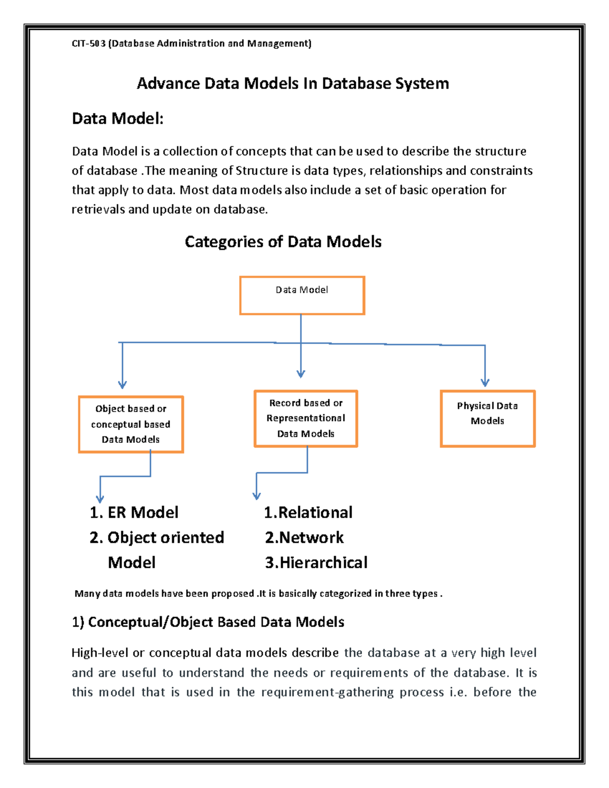 (DA 101) Advanced Data Models in Database Systems: Concepts ...