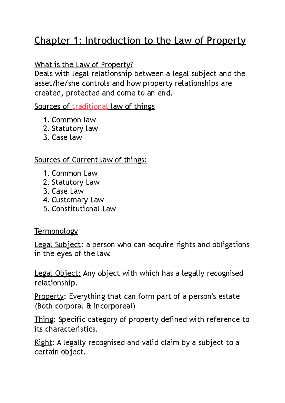 IURI 272 Chapter 1 - Summary Property Law - Chapter 1: Introduction to ...