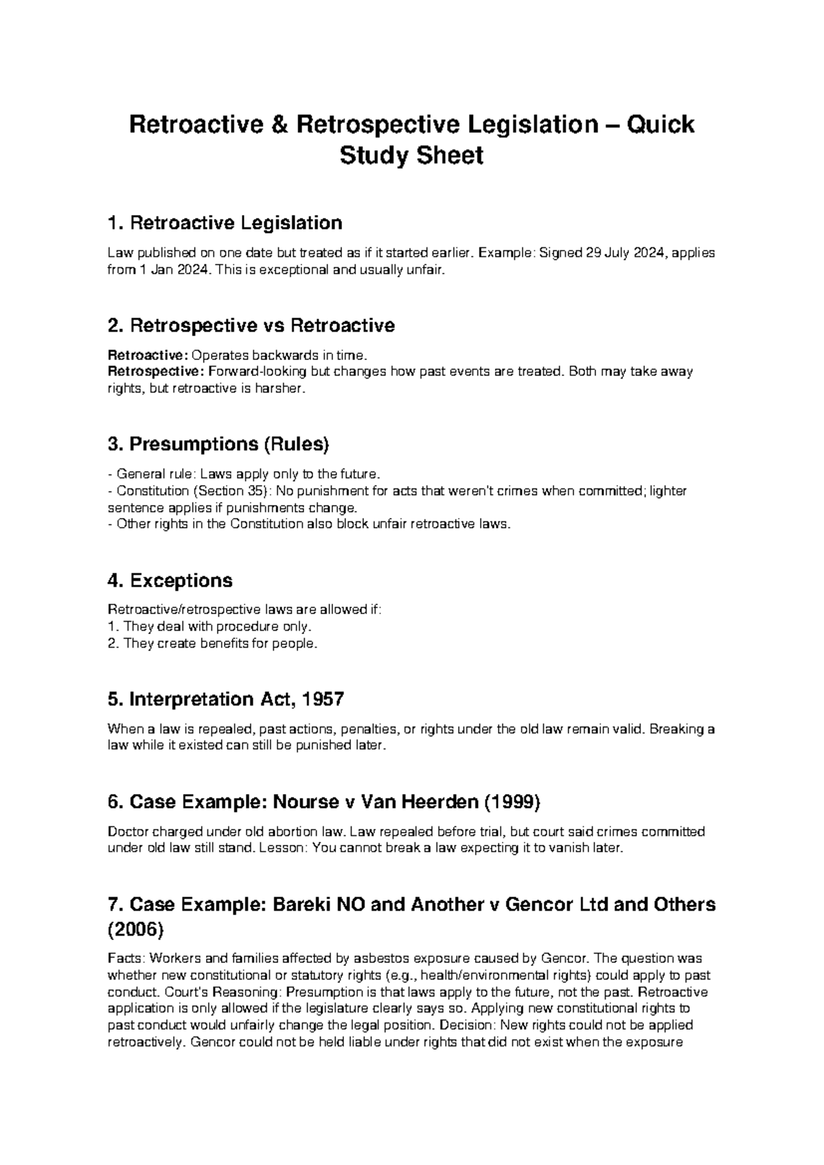Retroactive Laws Summary: Key Concepts & Case Studies - Studocu