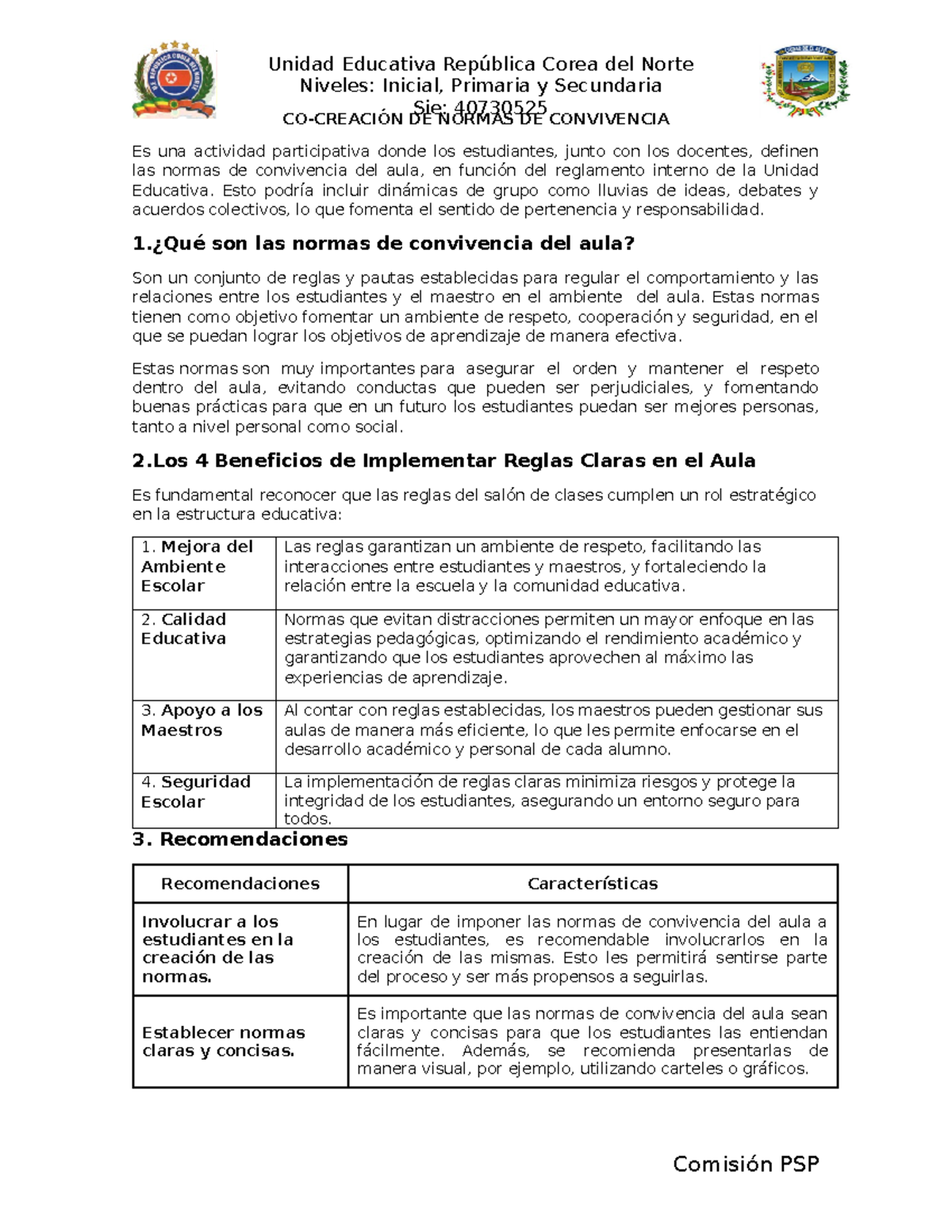 Co-creación de Normas de Convivencia en Aula de la Unidad Educativa ...