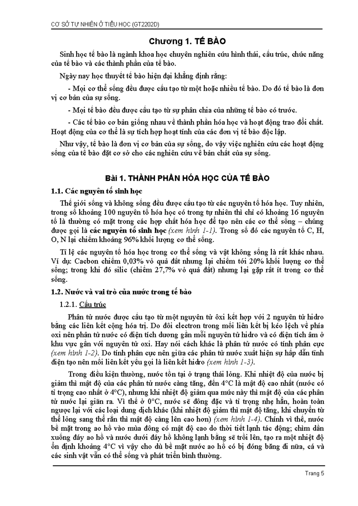 2.3. Bai 1 Thanh phan hoa hoc cua te bao GT2202D - Chương 1. TẾ BÀO ...