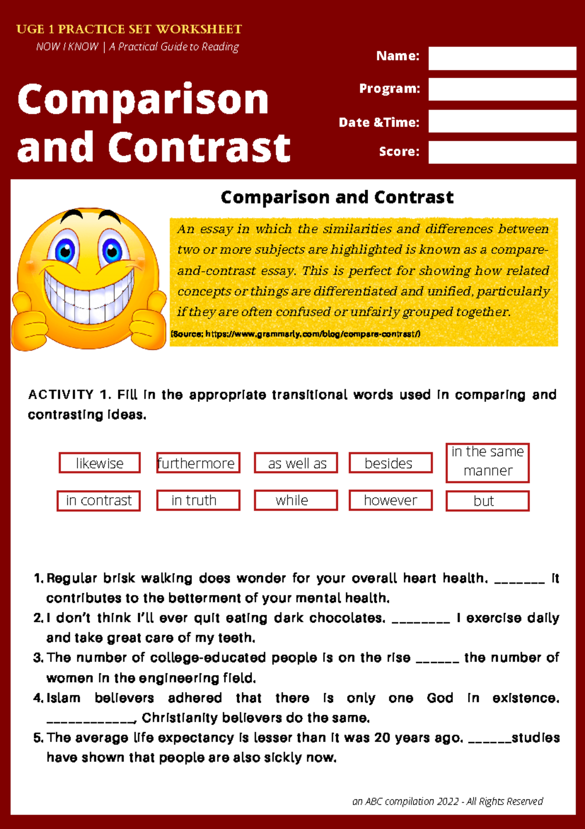 03.-Comparison-and-Contrast-Rev.-03 - Reading Comprehension - UM - Studocu