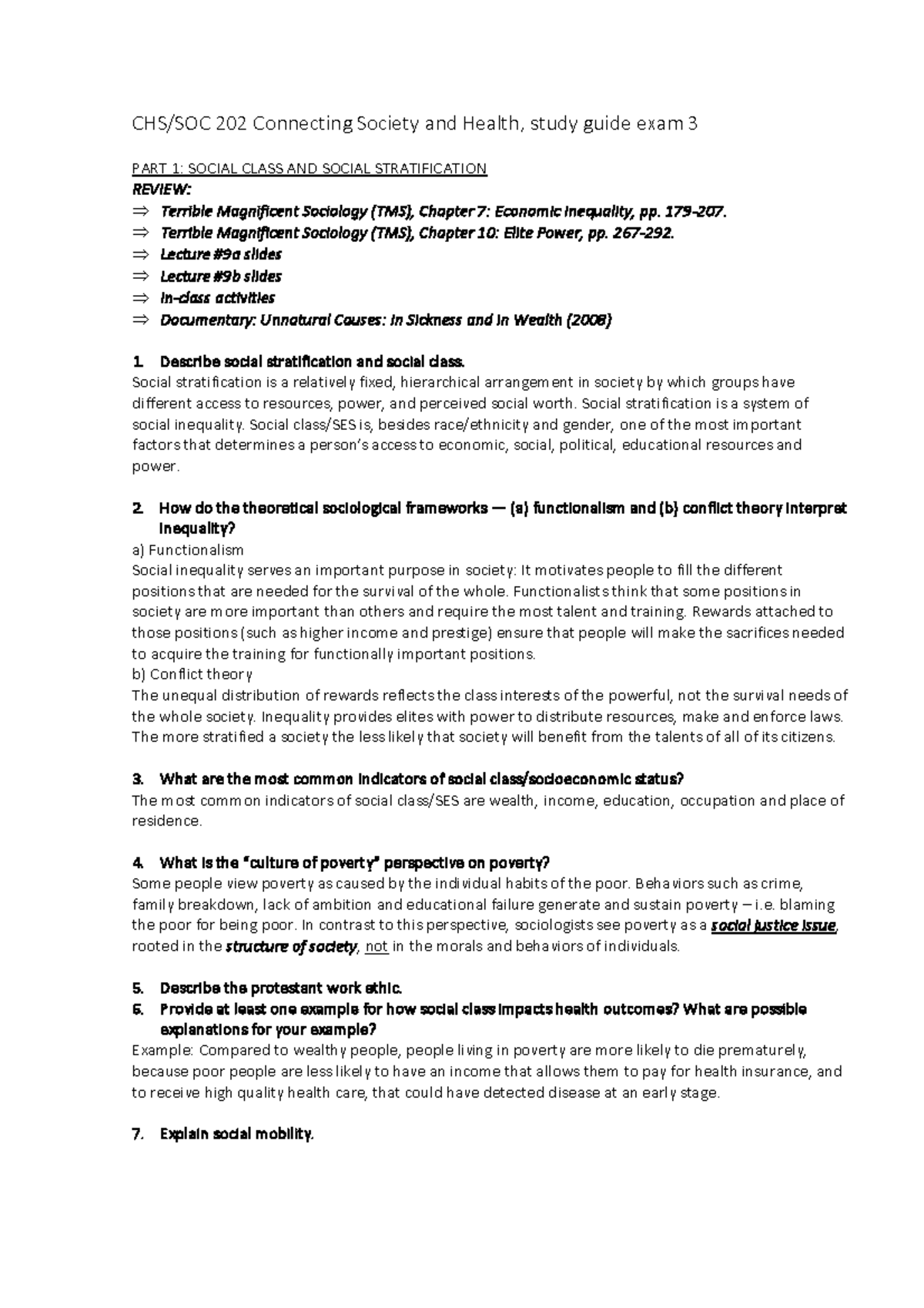 CHS/SOC 202 Exam 3 Study Guide: Society and Health - Studocu