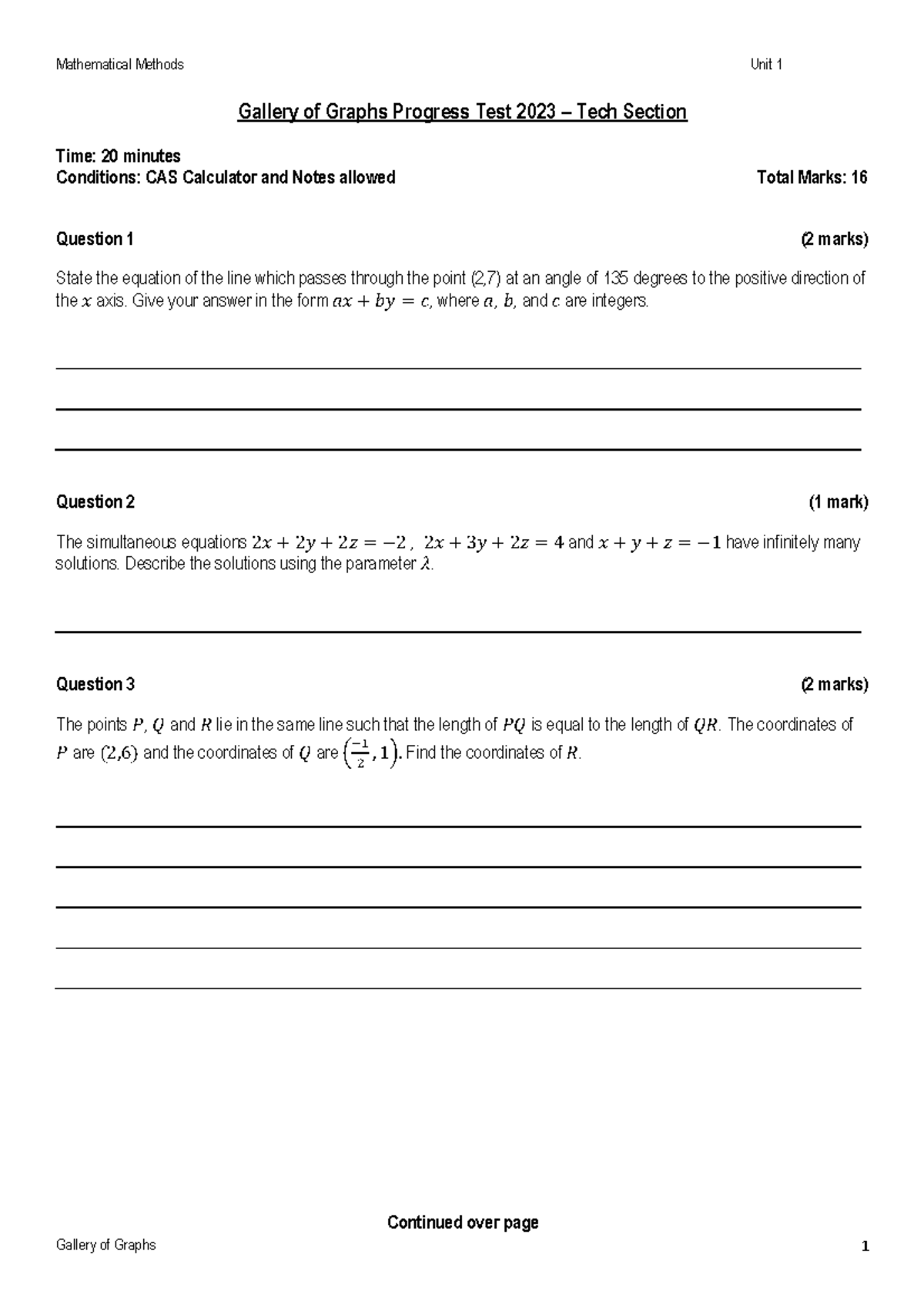 2023 Gallery of Graphs Progress Test - Tech - Mathematical Methods Unit ...