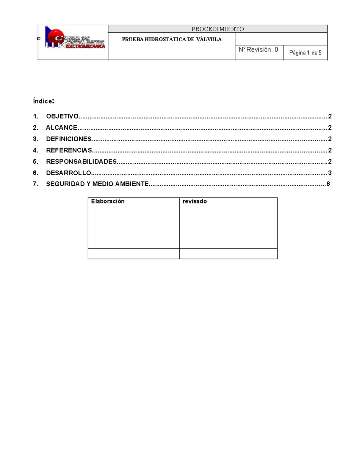 Procedimiento de Prueba Hidrostática de Válvula 315 - Revisión 0 - Document Preview