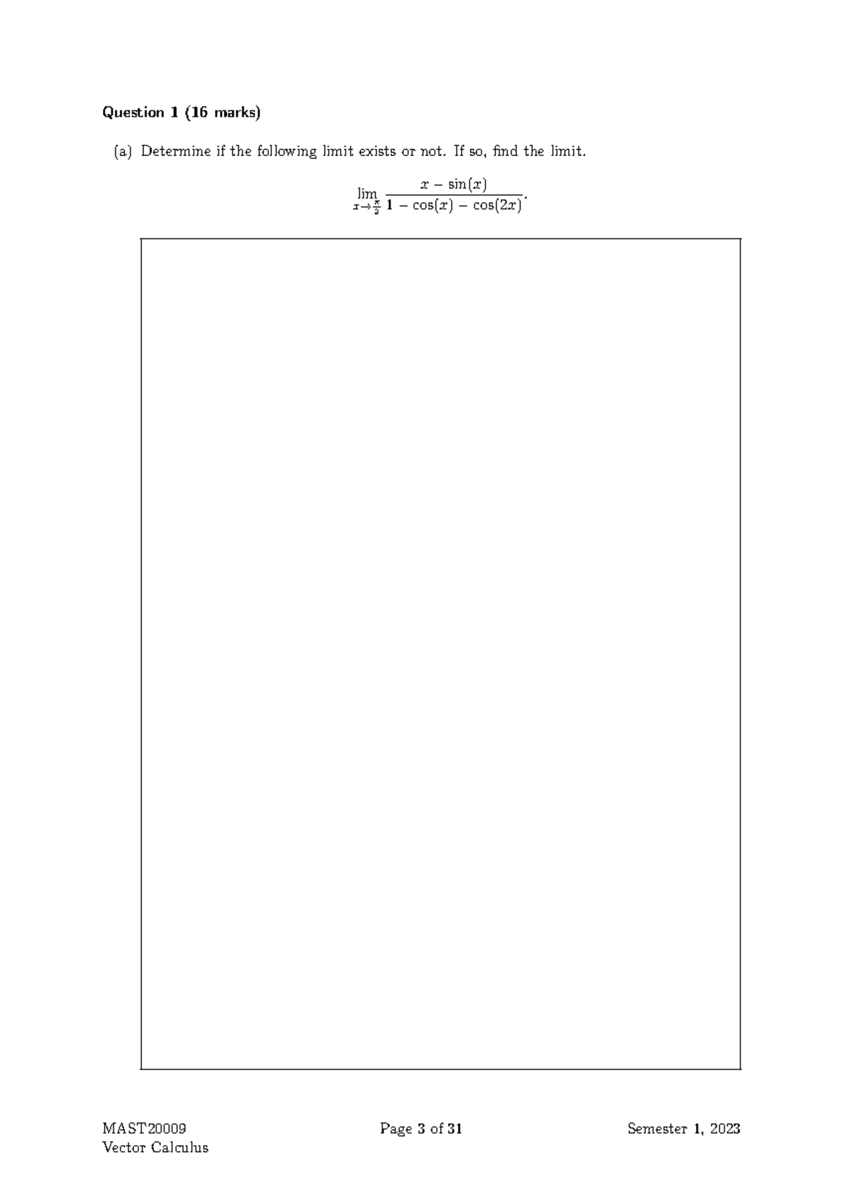 MAST2000 Vector Calculus Past Exam Paper - Semester 1, 2023 - Studocu