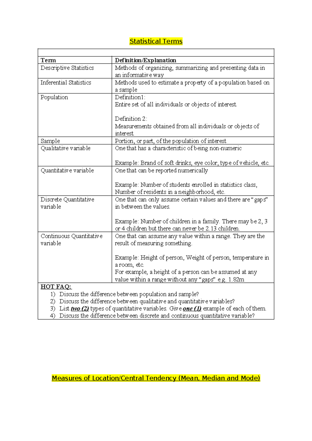 Stats Cheat Sheet Final: Descriptive & Inferential Statistics - Studocu