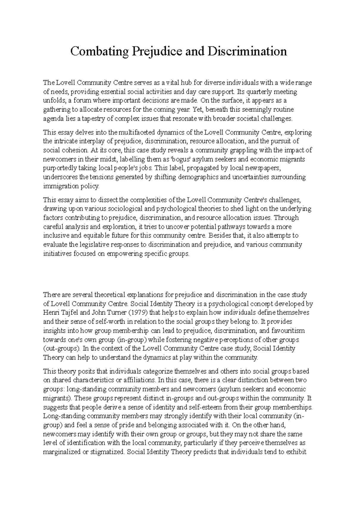 Combating Prejudice and Discrimination - essay - Combating Prejudice ...