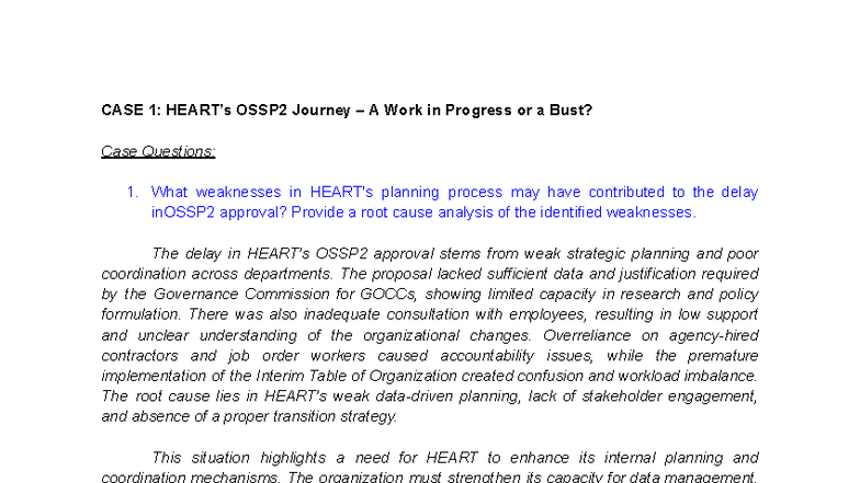 Caselets WITH Answers - dddggg - CASE 1: HEART’s OSSP2 Journey – A Work ...