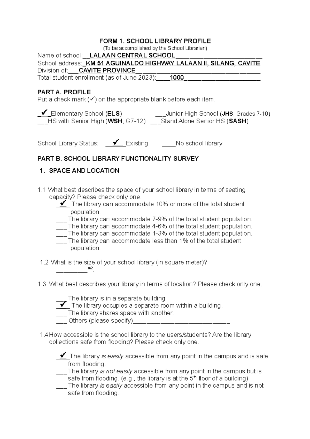 Form 1 School Library Profile: Comprehensive Overview for Librarians ...