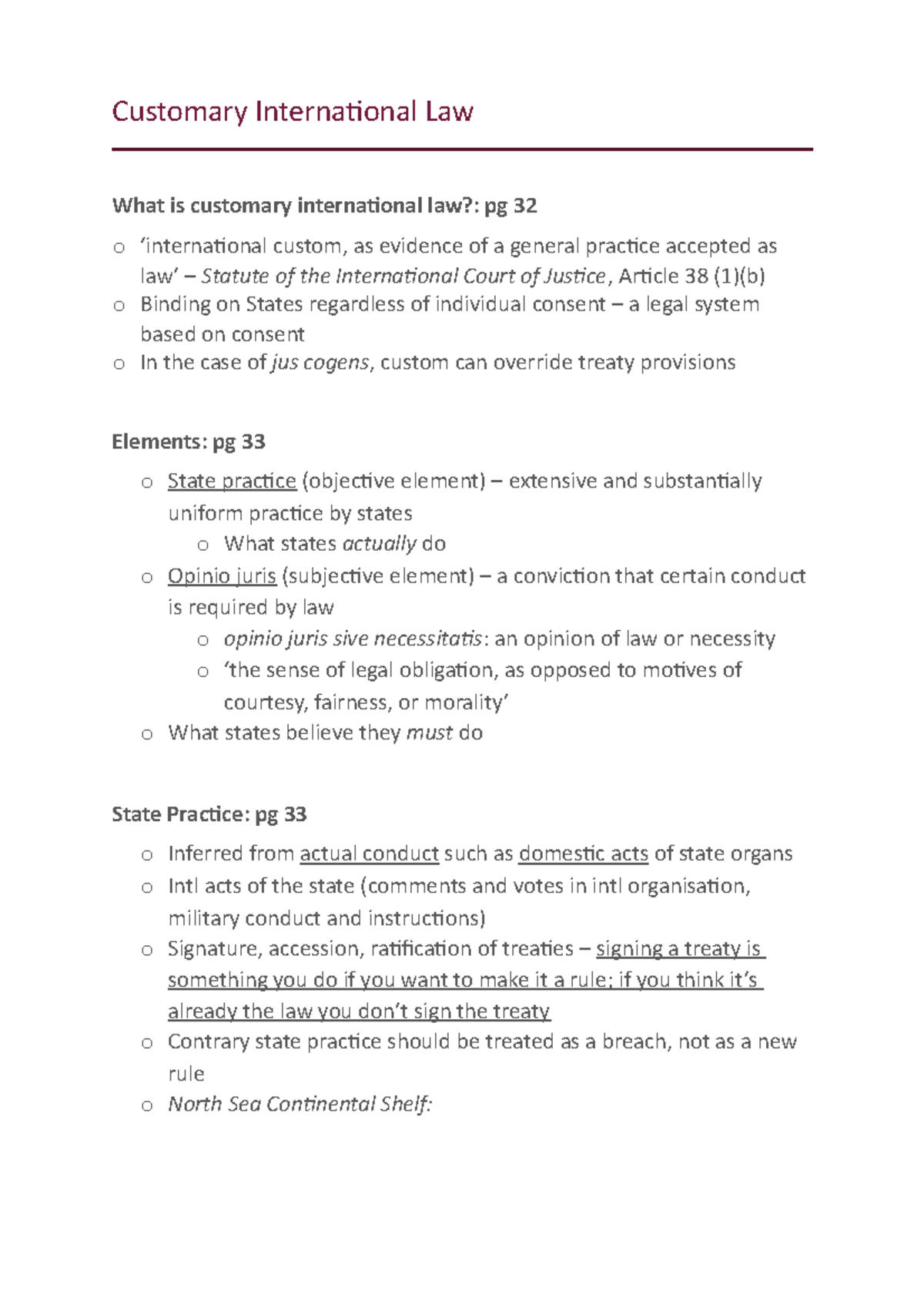 INTL 101: Exam Notes on Customary International Law & Treaties - Studocu