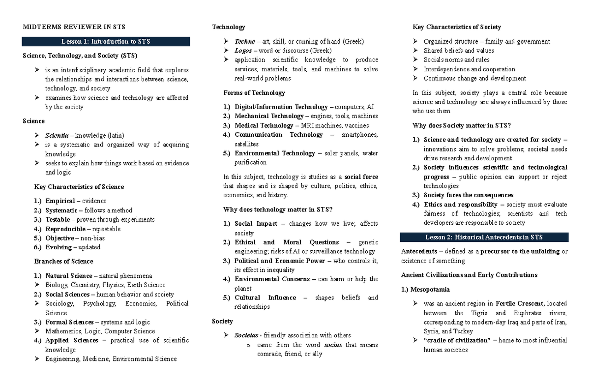 Midterms Reviewer in STS: Exploring Science, Technology, and Society ...